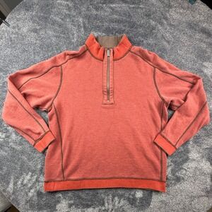 Tommy Bahama‎ Reversible Quarter Zip Sweatshirt Brown Rust Red Mock Neck  Large